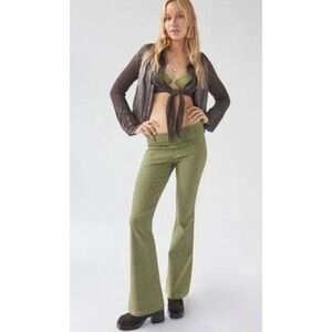 Urban Outfitters BDG Eva Flare Pants Womens Green Black Geometric Print Low Rise
